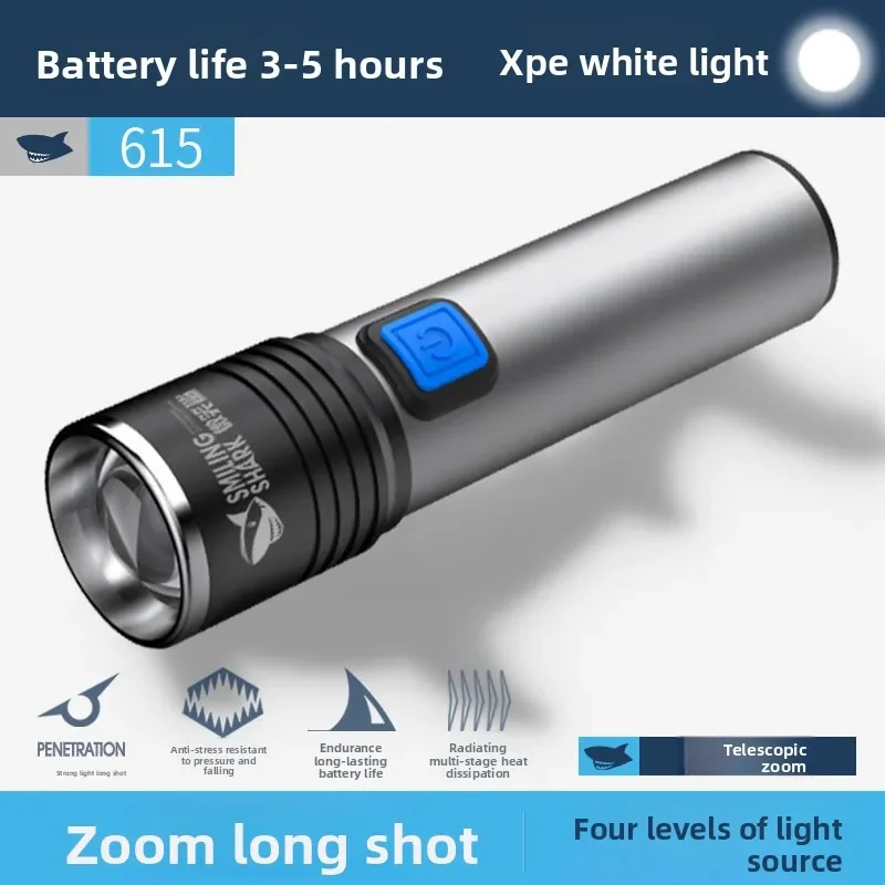 Mini Aluminum Alloy LED Protective Torch Fixed Focus Three Gear Adjustment Portable Flashlight for Outdoor Camping Hiking Patrol