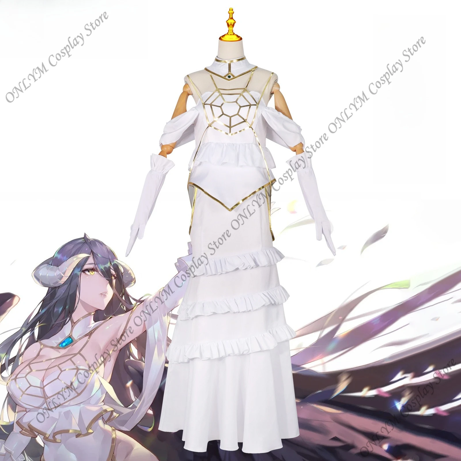 ألبيدو كوسبلاي أزياء ألبيدو التأثيرية فستان مثير فستان ذيل السمكة الأبيض أنيمي كوسبلاي عيد الميلاد والهالوين زي لعب الأدوار للنساء #1