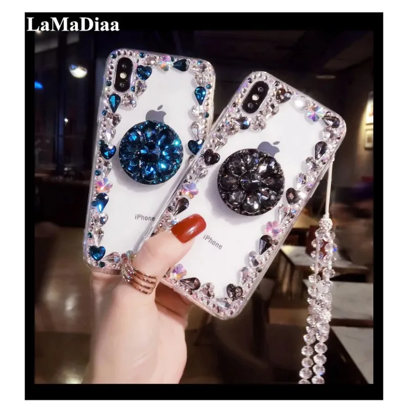 

Luxury Bling Rhinestone Clear Phone Case, Diamond Airbag Bracket Holder, for iPhone 14, 15, 11, 12, 13 Pro MAX, 7 Plus, X, XR