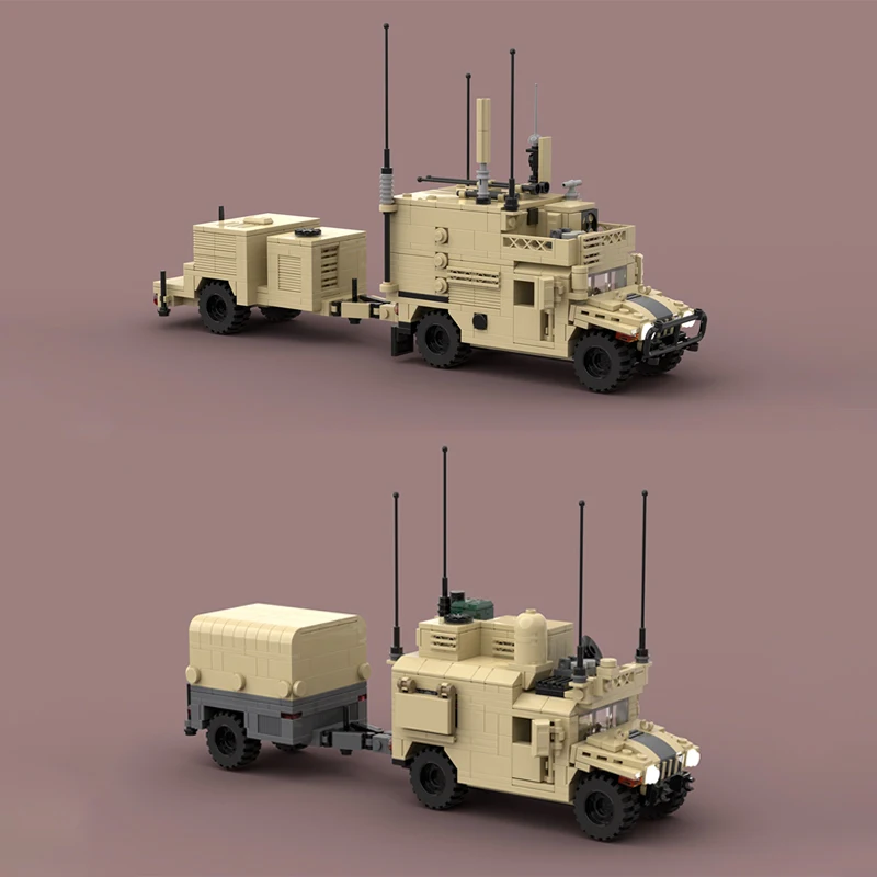 

MOC Военная армия США Пневматическая защита Транспортная машина Hummer и генератор Прицеп Модель грузовика DIY Сборка Строительный блок Игрушки