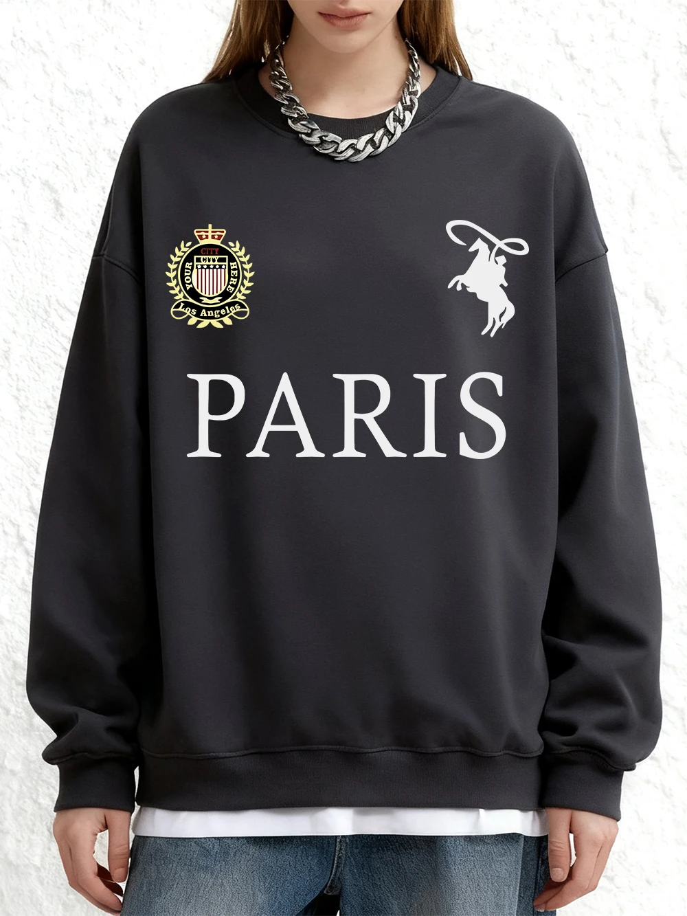 Paris arte carta e emblemas moletom feminino inverno crewneck hoodie solto jogger pulôver básico velo quente roupas femininas