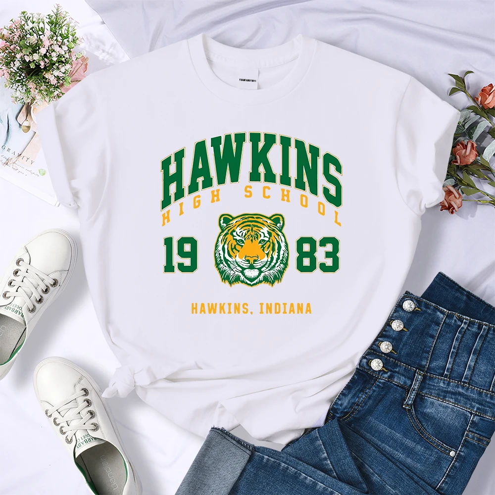 Hawkins High School 1983 Print Female T-Shirt Fitted Harajuku Tee Shirts Street Fashion Streetwear Casual Crewneck Tshirt Women