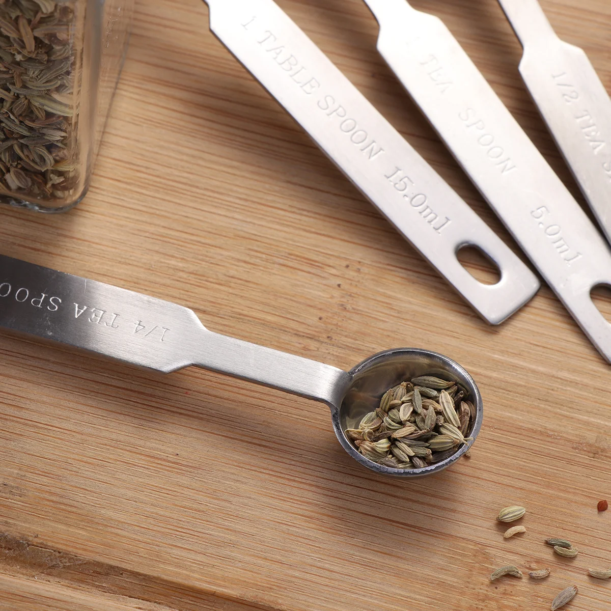 

4Pcs Stainless Steel Measuring Spoons Set Baking Cooking Kitchen Utensils for Liquid Dry Ingredients 15Ml 50Ml 25Ml 125Ml Silver