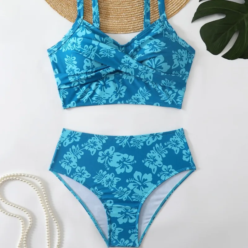 New Sexy Split Bikini Swimsuit Two Piece Bathing Suit Beach Vacation Swimwear Solid Color Slim Fit Push Up Summer Swim Suit