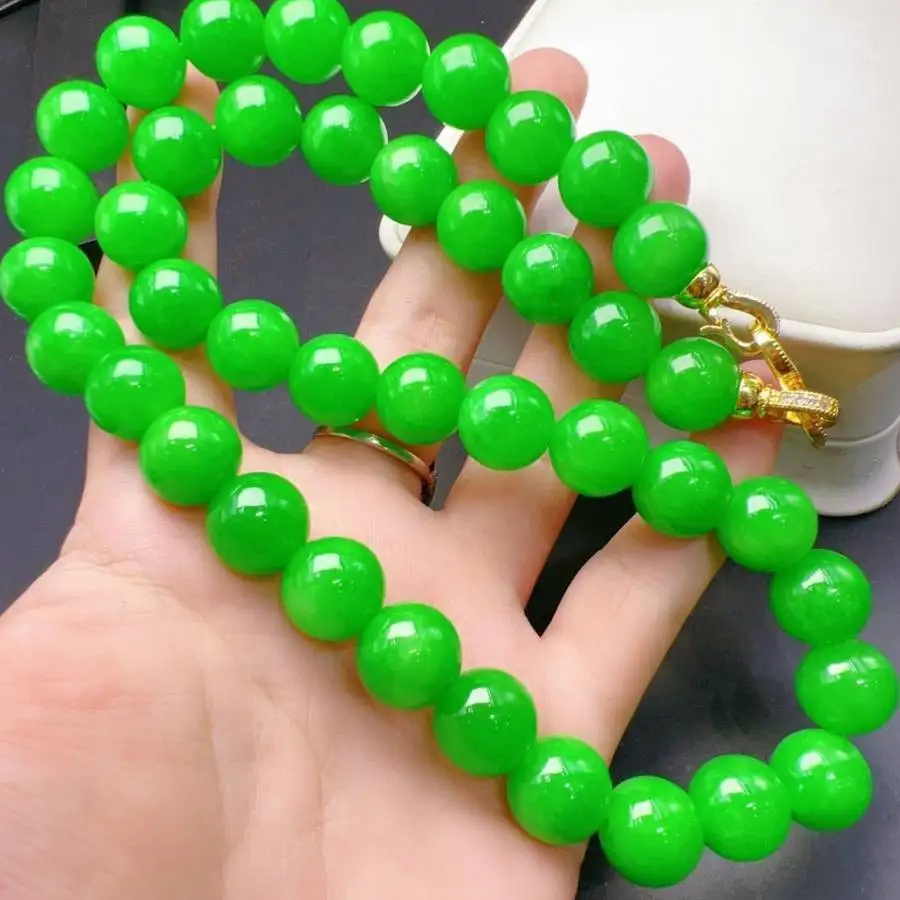 

10 мм бусины из натурального жадеита ручной работы, ожерелье 18 дюймов, мужское ожерелье на пуговицах-манжетах, четки Рамадана, женская повседневная одежда для медитации