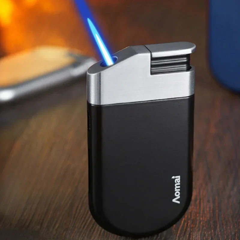 Creative Light and Thin Oblique Fire Direct Inflatable Windproof Lighter Metal Ultra-thin Body Transparent Visible Beam Lighter