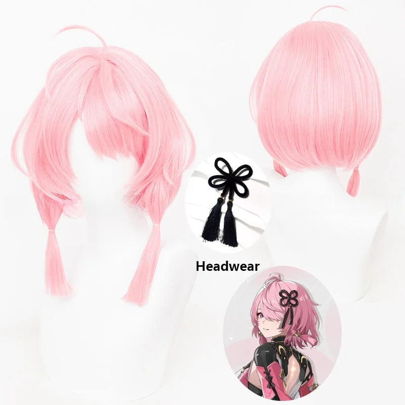 Wuthering Waves Taoqi Game Cosplay Wig Headwear Pink Short Hair Havoc Natural Resonator Jinzhou Halloween Party For Women Girls