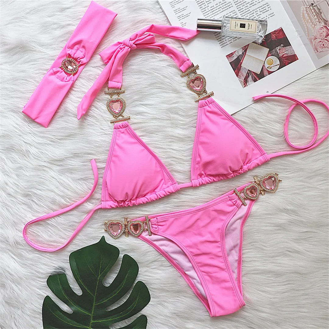 Diamant-Strass-Bikini, Damen-Badeanzug, zweiteiliges Bikini-Set mit Haarband, Badebekleidung, Badeanzug, Modell V3047G – Detail 21