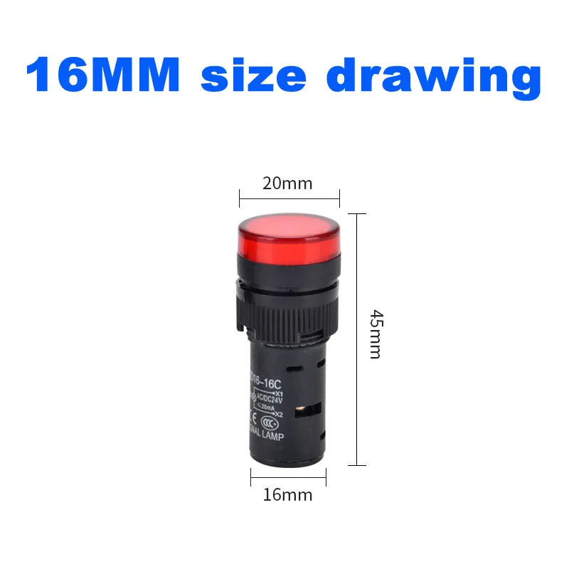 Lámpara de señal de plástico AD16-22DS, indicador de potencia pequeño de 16MM y 22MM, 6v, 12V, 24V, 36V, 110V, 220V, color rojo, verde, azul,