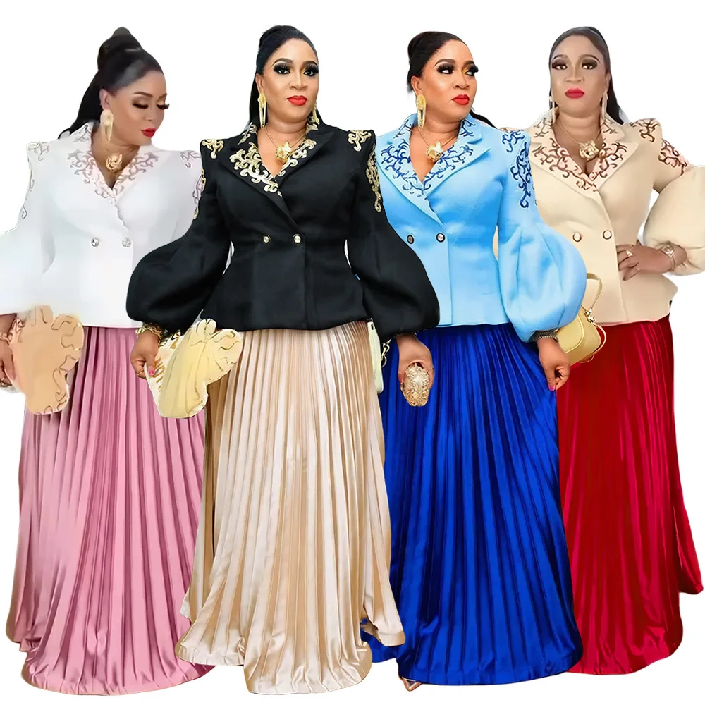 

Африканское платье Dashiki Ankara с пайетками, комплекты из 2 предметов, женская одежда больших размеров, топ и юбка, костюмы для свадебной вечеринки, турецкий стиль