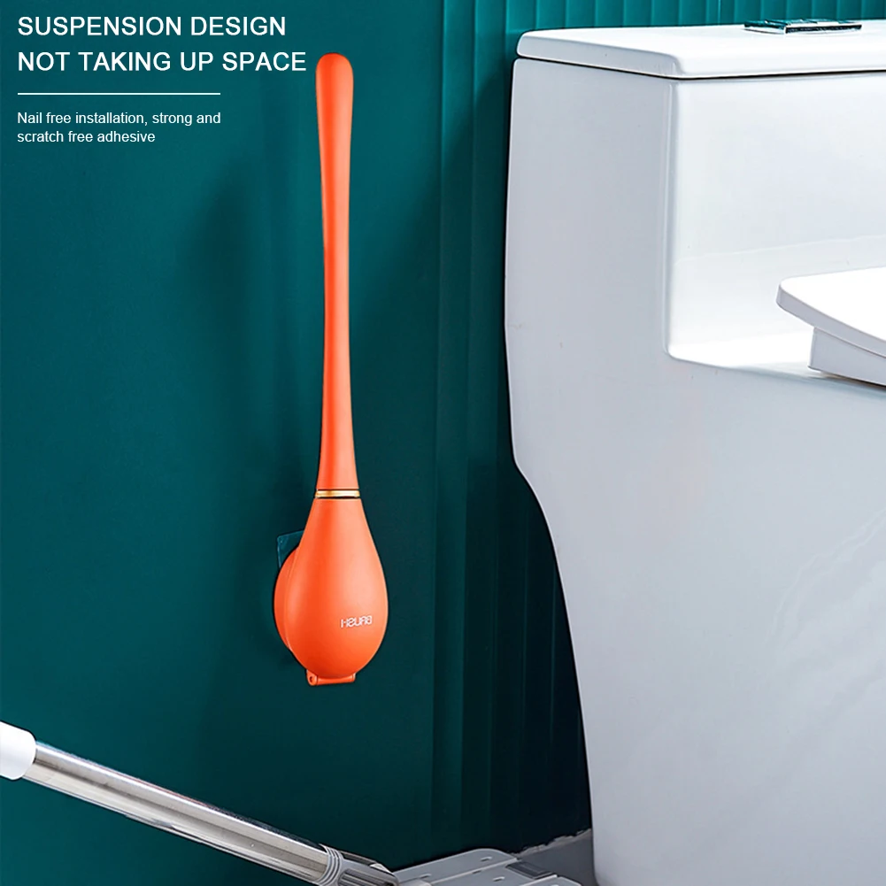 

Silicone Toilet Brush With Long Handle Punch-Free Brush Storage Rack For Home Bathroom