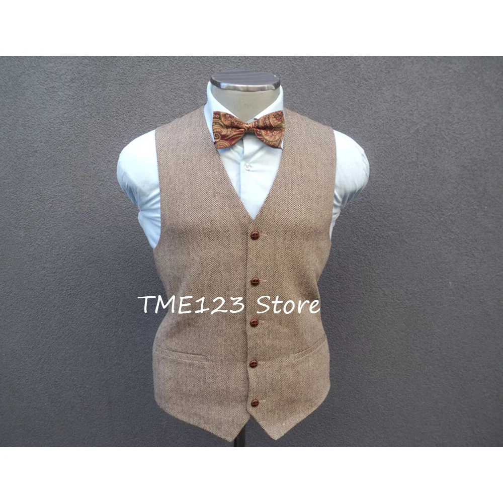 

Мужской жилет, однобортный повседневный и стильный костюм из ткани «елочка» с v-образным вырезом и прямыми карманами, костюмы без рукавов, блейзер, одежда