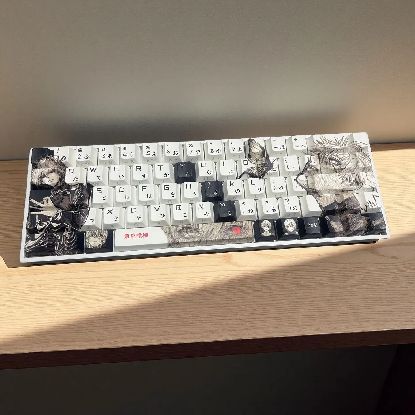 Tokyo Ghoul Keycaps Ken Kaneki Theme Cherry Height Side Engraved Light Transmission for Mechanical Keyboard 60/68/87/98