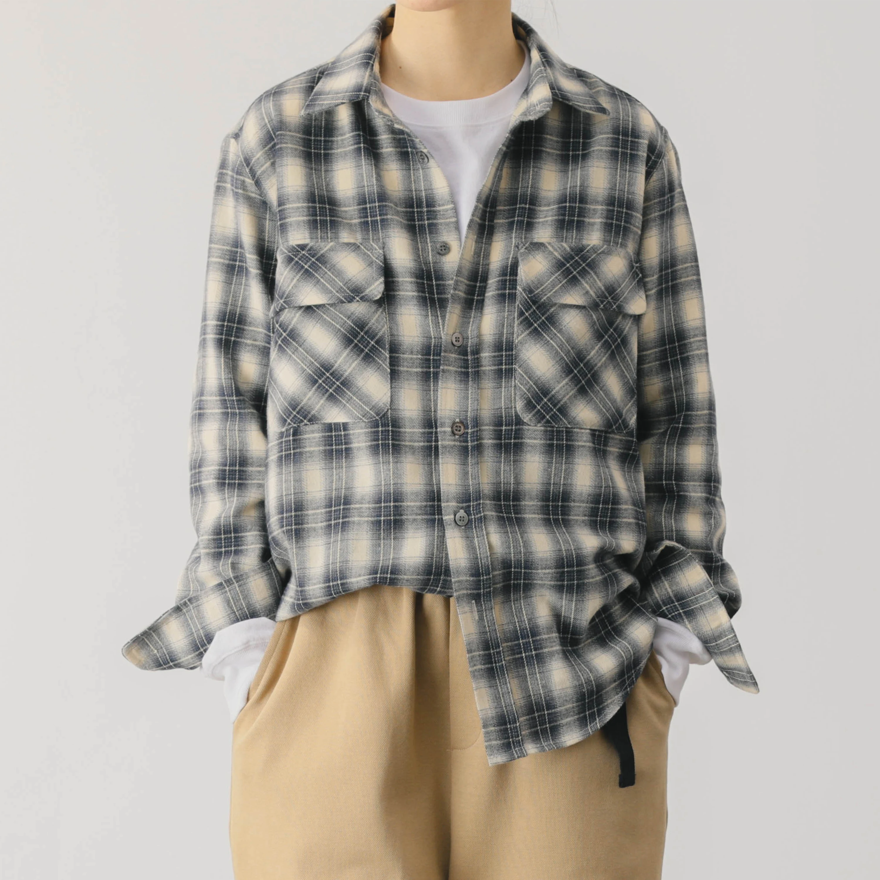 

Классическая клетчатая хлопковая свободная повседневная футболка Boyfriend Sle в американском стиле ретро Liang Goods Long Sve Straight Cut женская irt