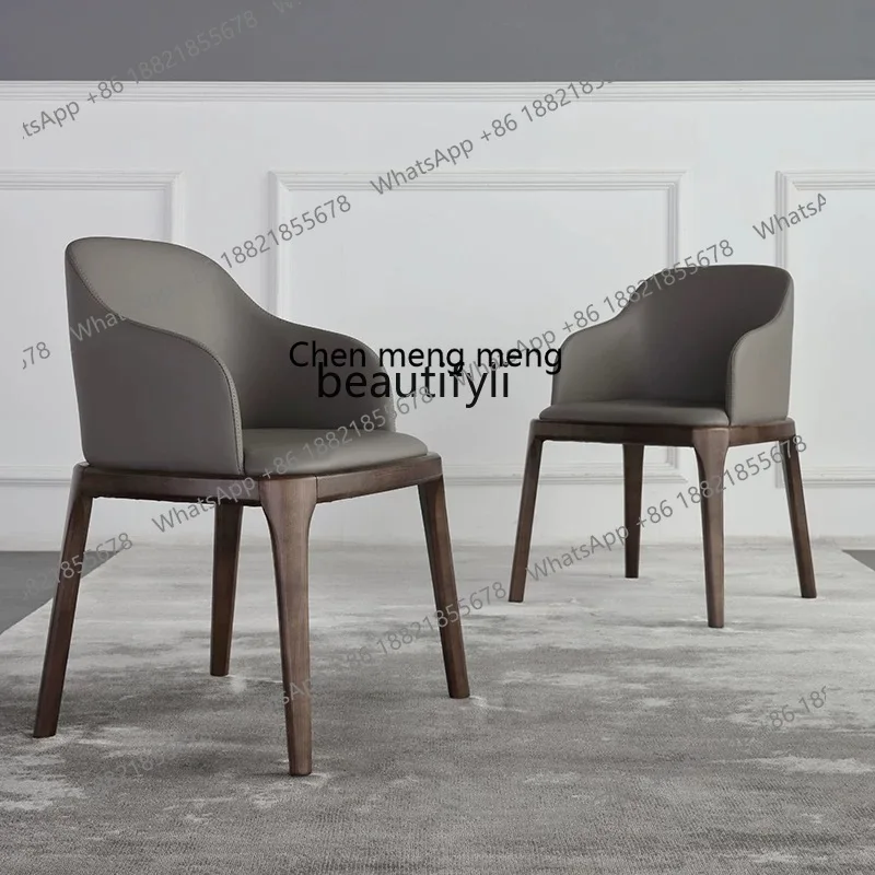 Nordic Solid Wood Modern Minimalist Italian Restaurant Hotel Model Room Reception Table and Chair Home Backrest Leather Chair