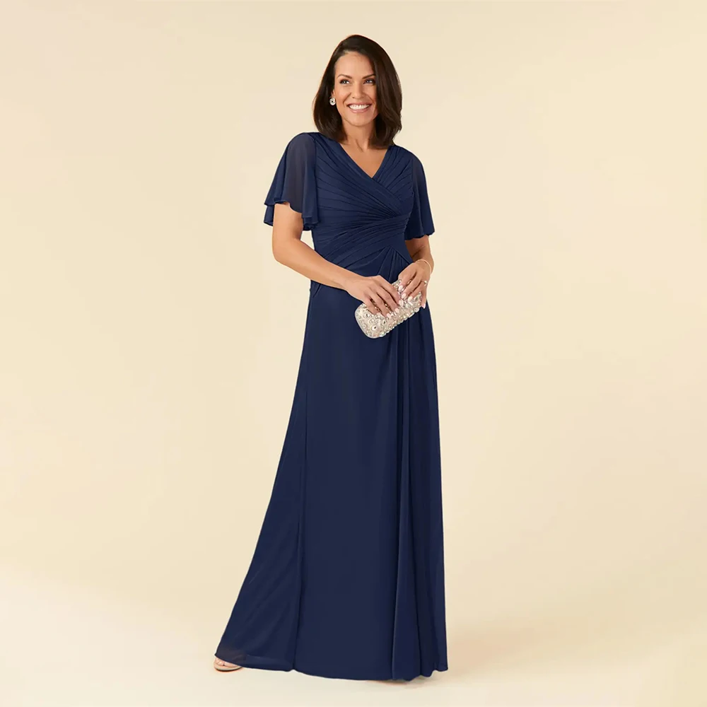 

Mother Of Bride Dresses Wedding 2025 V Neck Short Sleeve A Line Pleated Mother Dress Elegant Formal Mother Of The Bride Dress