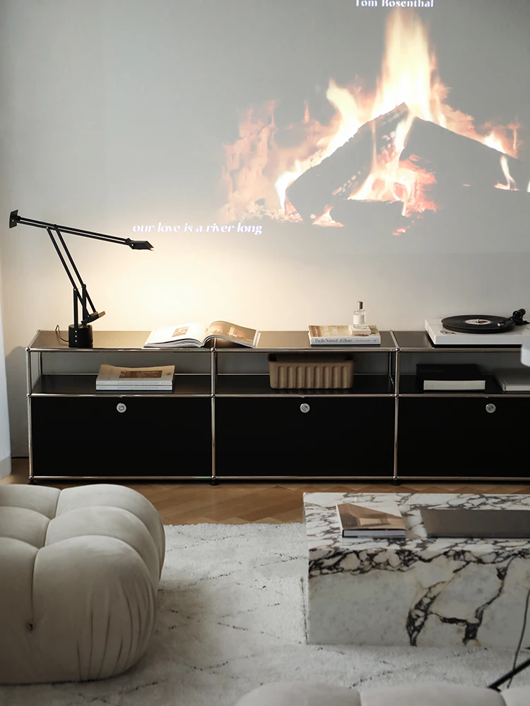 Armoire latérale noire moderne Simple en acier inoxydable, casier de rangement