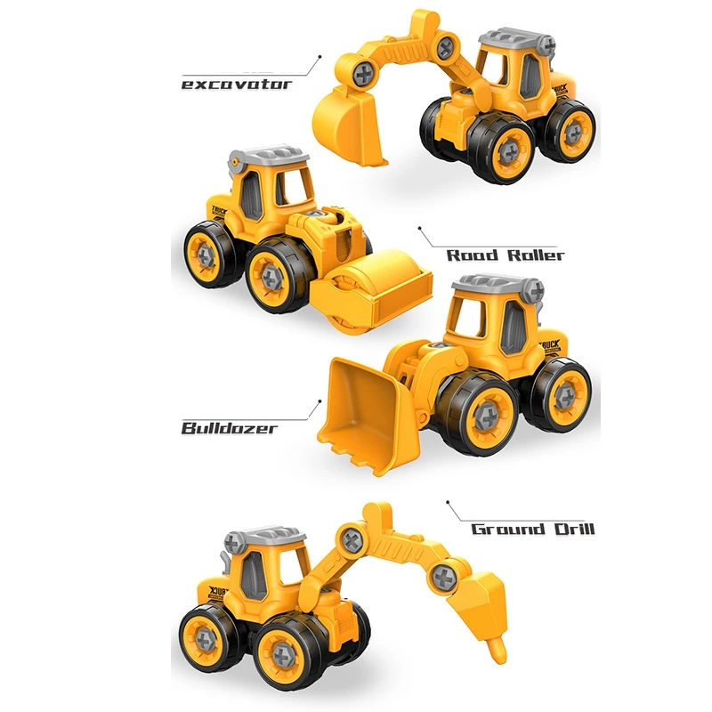 4PCS Nut Disassembly Loading Engineering Truck Excavator Bulldozer Screw Kids Creative Tool Education Toys Car