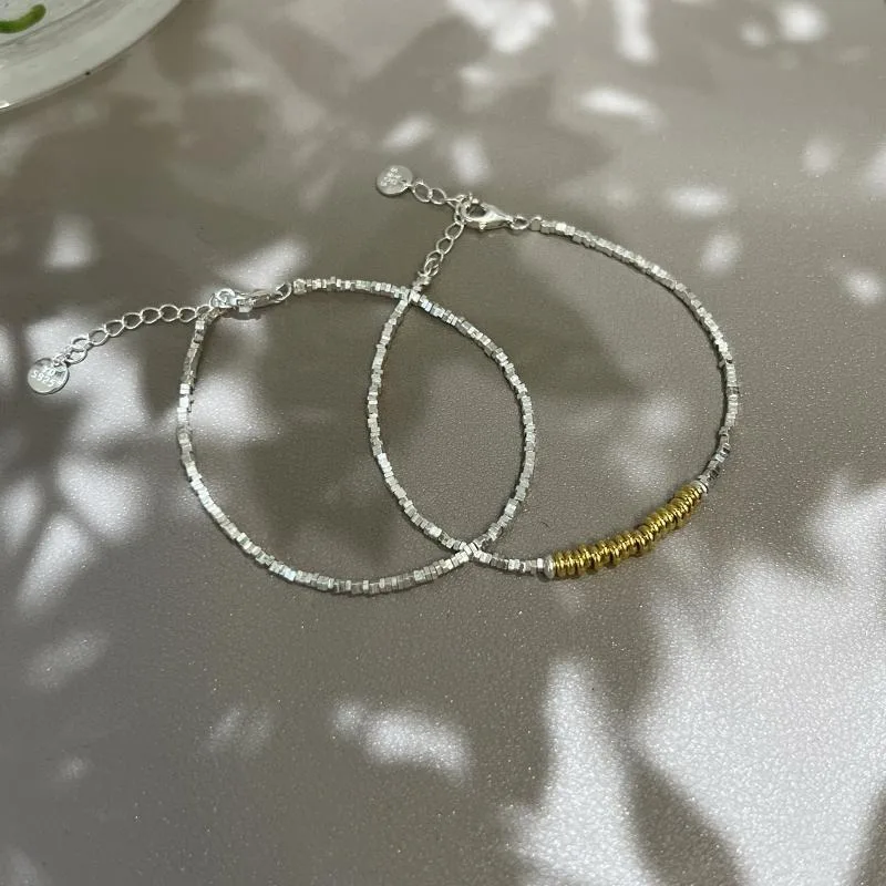 925 Sterling Silver Irregular small blocks Geometry Beaded Bracelet for Women Girls Gold Color Temperament Fine Jewelry Gift