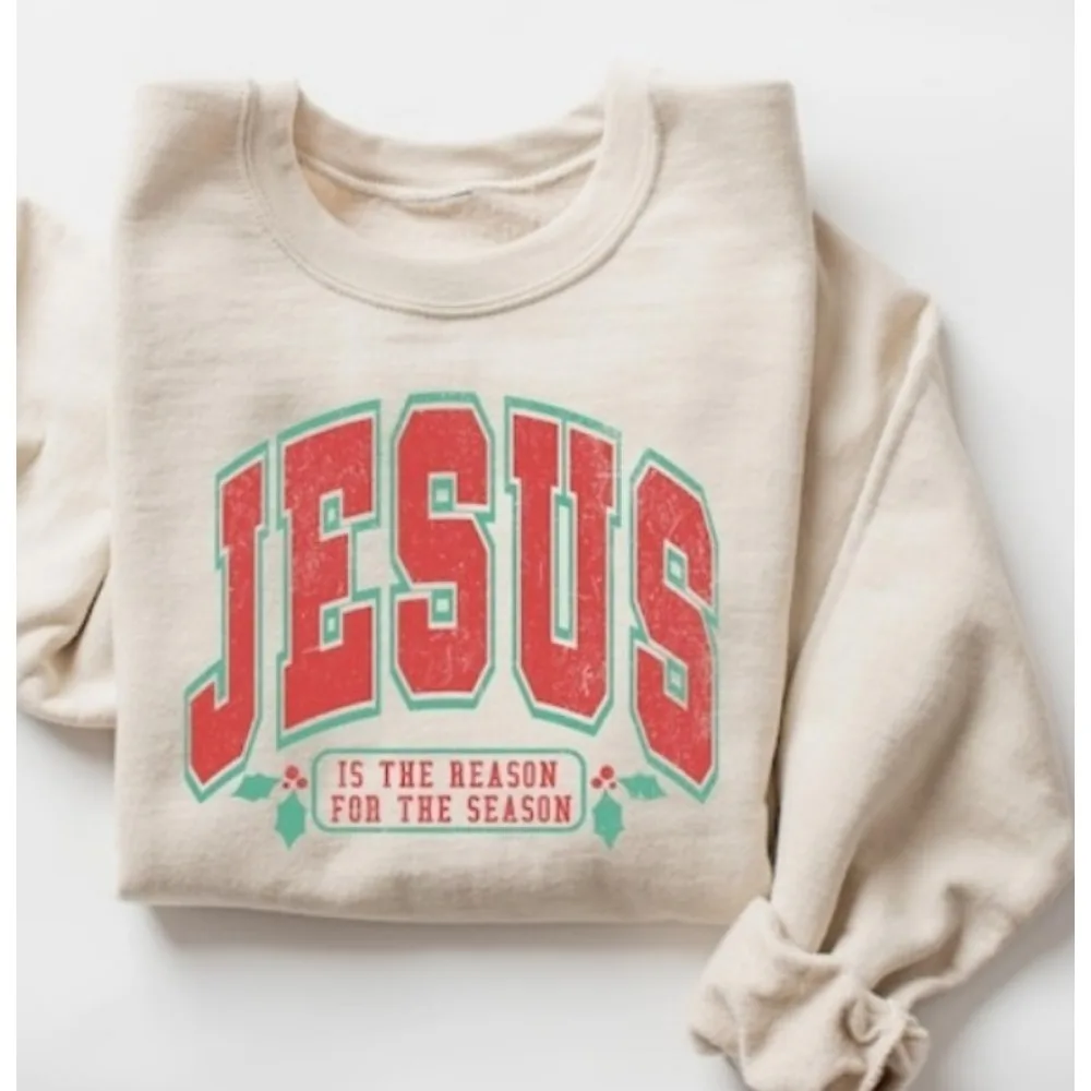 

Jesus Is The Reason Christmas Sweatshirt Christian Crewneck Unisex Women Long Sleeve Hoodie Streetwear Harajuku Pullover