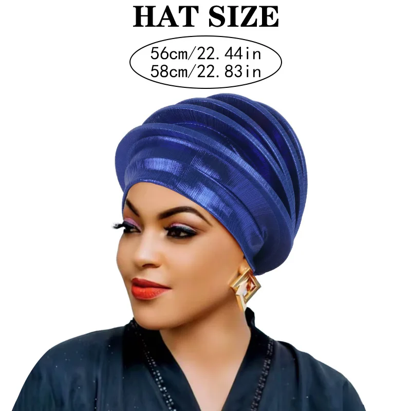 Mehrschichtige Spiral-Baskenmützen-Turbane für Frauen, Afrikanische Kopfbedeckungen, Damen-Baskenmützen, Turban Nigeria Kopfschmuck für Hochzeiten und Partys, Gele – Detail 2