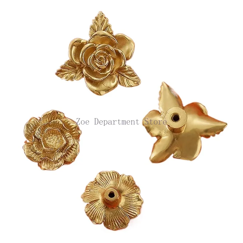 2pcs Solid Brass Flower Knobs and Handles for Drawers Various Styles Furniture Handles Dresser Kitchen Drawer Handles