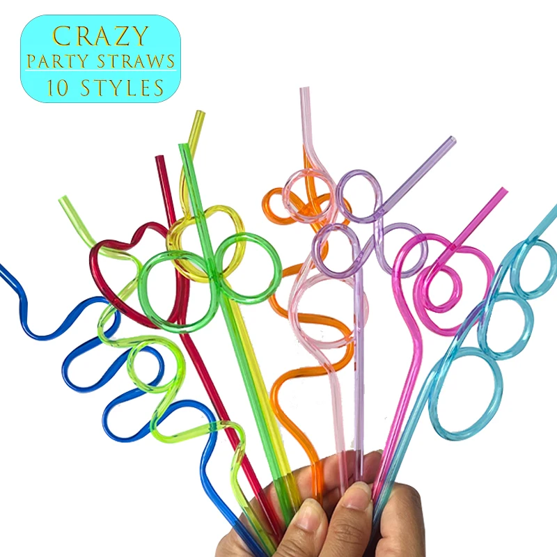 Palhas bebendo plásticas reusáveis, decoração de 10 estilos, bobo, louco, original, o bpa livra, para o partido diário, para a bebida fria