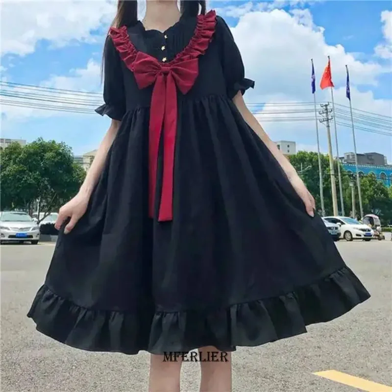 Large size 6XL 150kg women lolita dress kawaii elegant vintage dresses summer sweet cute preppy style sundress fashion robe bs33