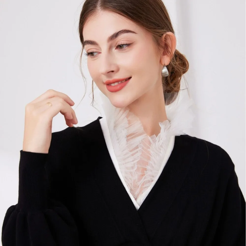 Col Faux en Fil Mélangé en Forme de V pour Femme, Pull d'Automne et d'Hiver, Haut Amovible Décoratif à Superposer