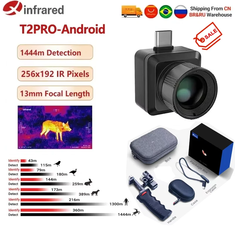 InfiRay Xinfrared Thermal Camera T2PRO Outdoor Hunting 25Hz HD Monocular Thermal Imager for Mobile Phone Night Vision with Laser