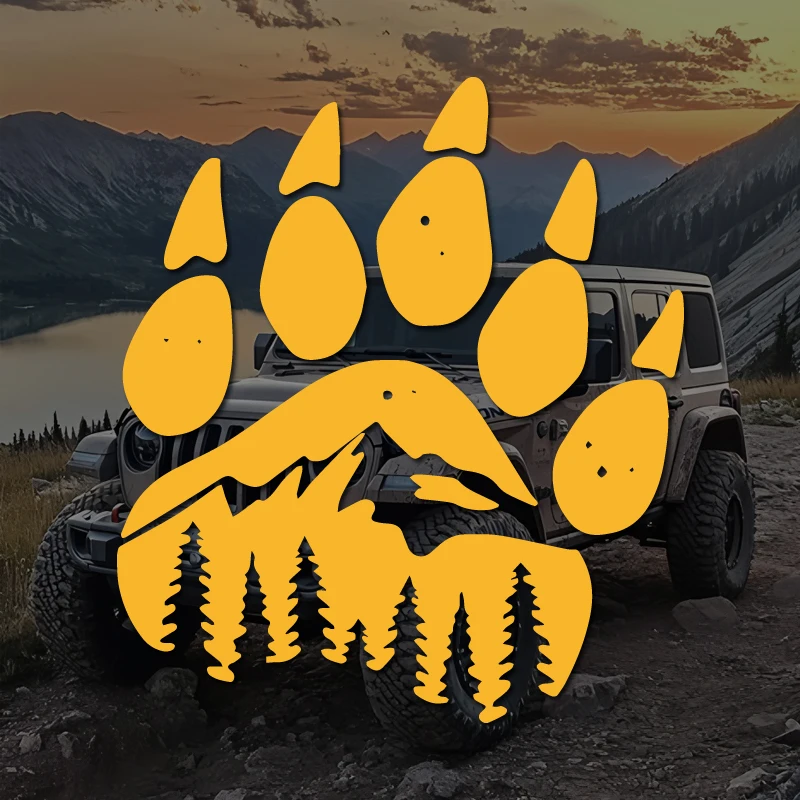 Bear Paw Mountain Forest Car Decal, Outdoor Adventure Vinyl Sticker for Window Bumper, Waterproof Off-Road Vehicle Decoration