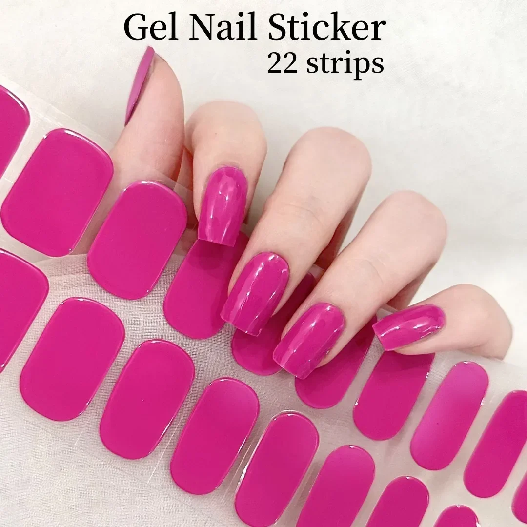 Gel UV Unhas Adesivas, Monocromáticas, Rosa, Vermelho, Semi Curado Nail Art Wraps, Decorações Manicure de Natal, Novo, 22 Tiras