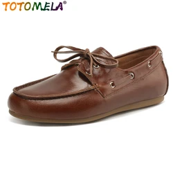 TOTOMELA Plus Size 34-43 Ins Hot Genuine Leather Flats Women Shoes Lace Up Handmade Suede Brand Fashion Flat Shoes Loafers