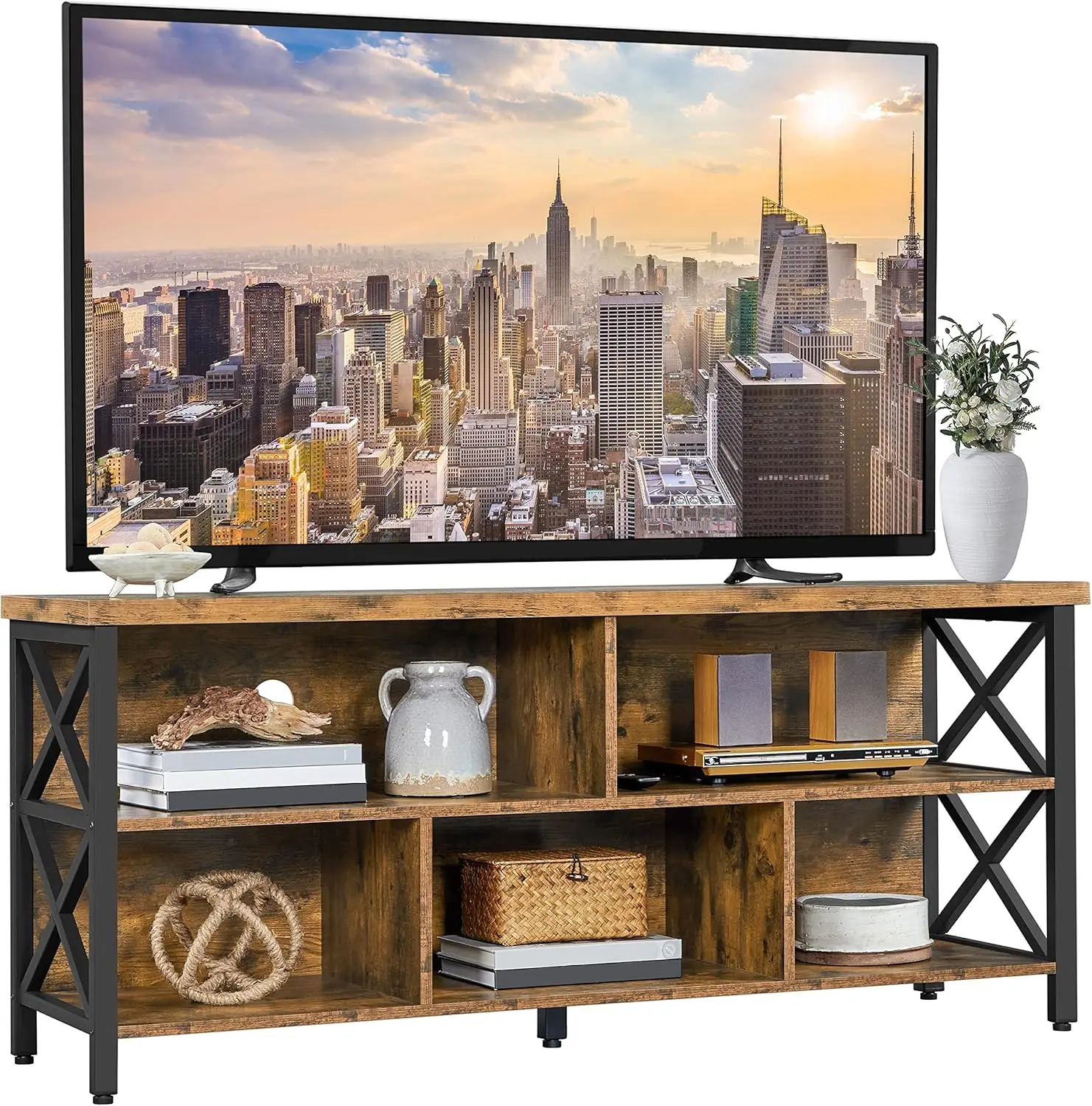 

TV Stand for Living Room, Industrial Entertainment Center for 65 Inch TV, Rustic TV Console Stand with Storage Cabinets Wood