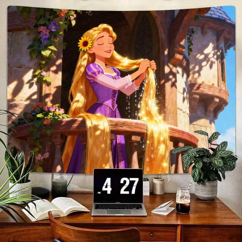 

1PC Disney Princess Rapunzel Golden Hair Tapestry Modern Polyester Wall Art for Girls Bedroom Dorm Decor Gift