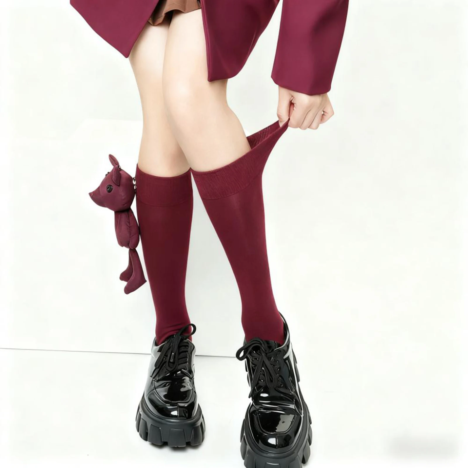 

Women Gray Knee High Socks Adorable 3D Stuffed Rabbit/Bear Comfortable Long Tall Tube Socks