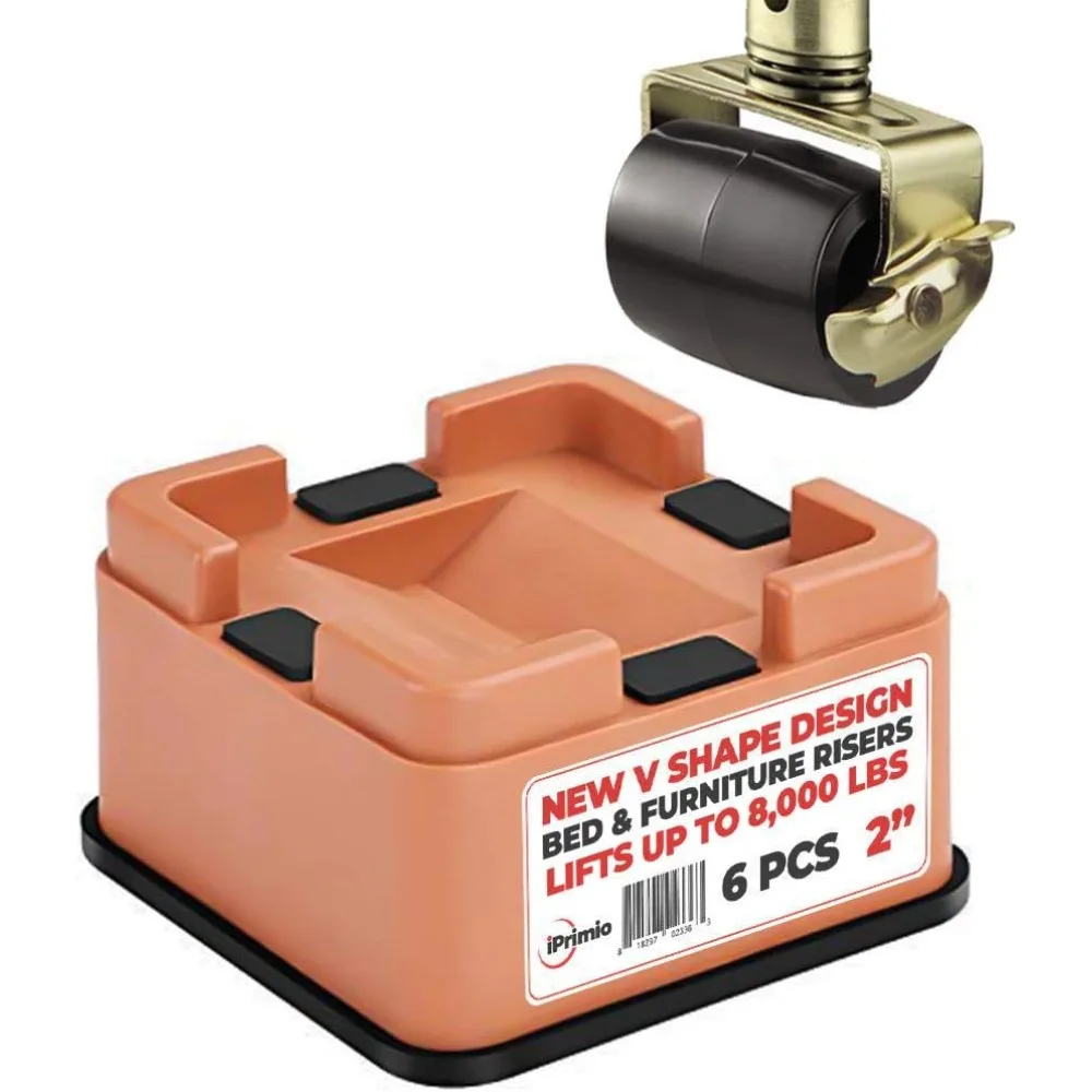 

V Shape Black Square Bed & Furniture Riser – 2 Inch Lift and Supports Over 8,000 Pounds – Anti Slip Grip to Castor Wheel