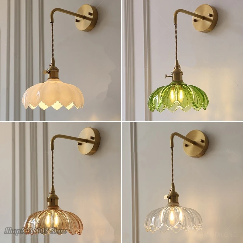 Nordic Green Glass LED Wall Lights Kitchen Bar Living Room E27 Wall lamp Bedroom Bedside Lamp Mirror decor Lighting Fixtures