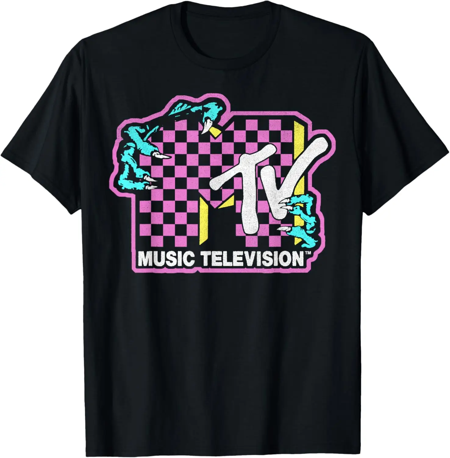 

MTV Checkered Monster Hand Logo Graphic T-Shirt T-Shirt Motorcycle