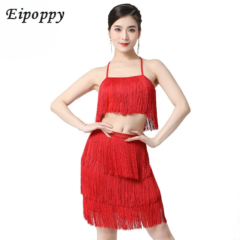 بدلة بشراشيب بحمالات للرقص اللاتيني ، فستان بشراشيب ، أزياء