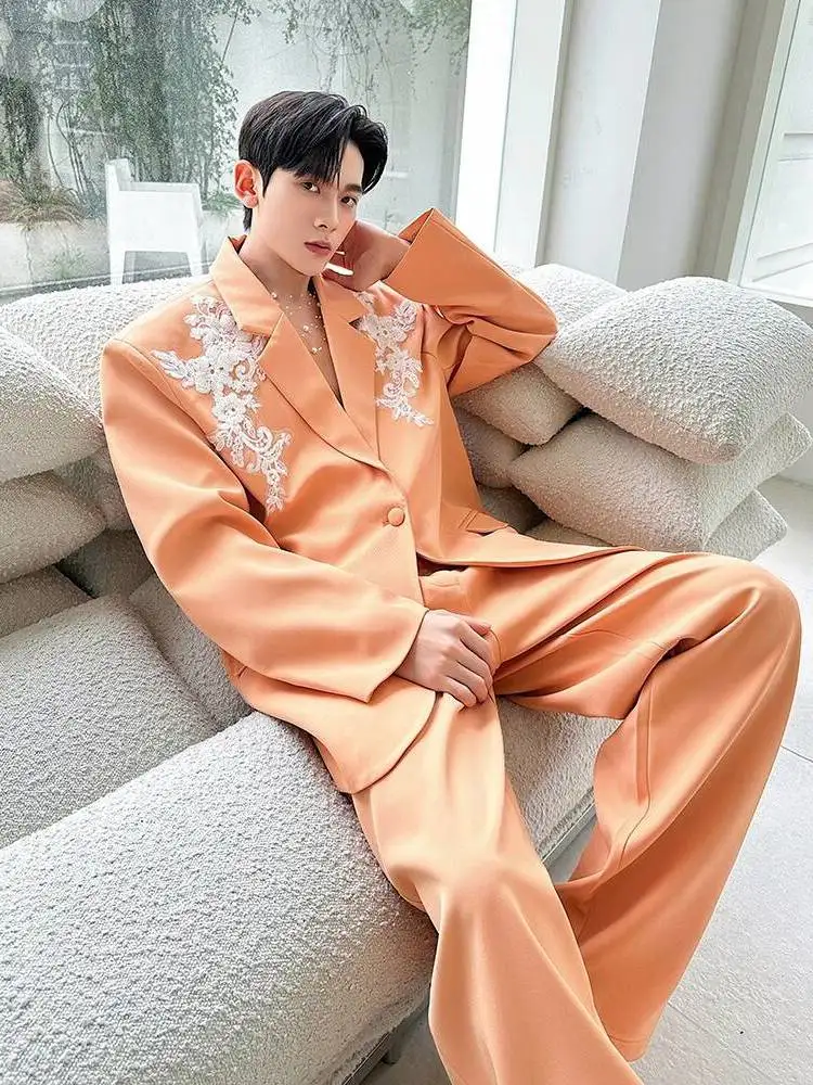 LUZHEN Spring New Elegant Temperament Luxury Two-piece Sets 2026 Men's Fashion Handsome Embroidery Patchwork Blazer Suits JY8403 view 4