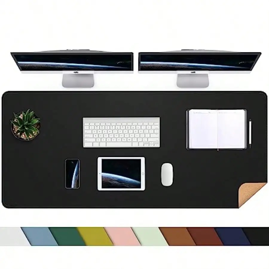 Large Desk Mat 47.2 x 17 Leather Desk Pad Protector with Natural Cork and PU Leather Non-Slip Office Desk Mat Large Mouse P