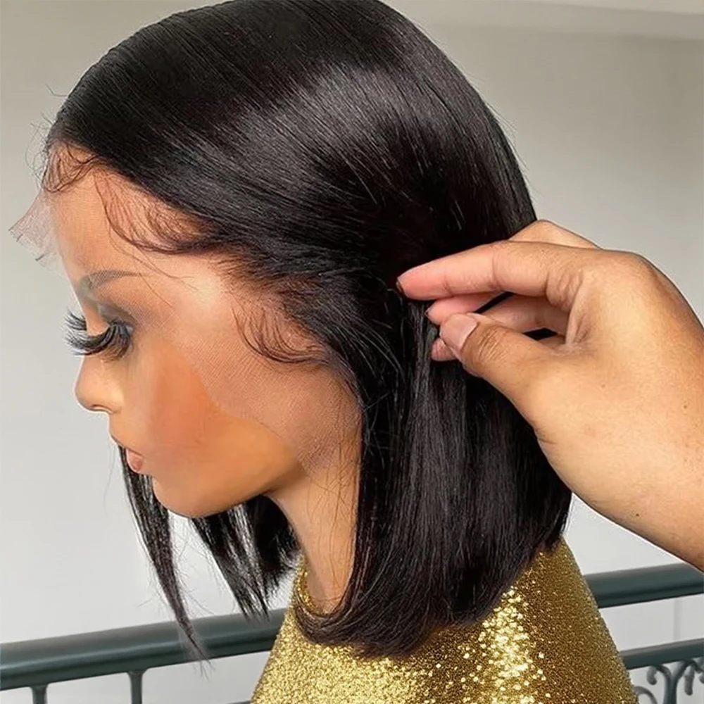 13x6 숏 HD 투명 레이스 프론트 본 스트레이트 7x5 글루리스 가발 100% 인모 가발 250% 밀도 12/14인치 여성용 ﻿