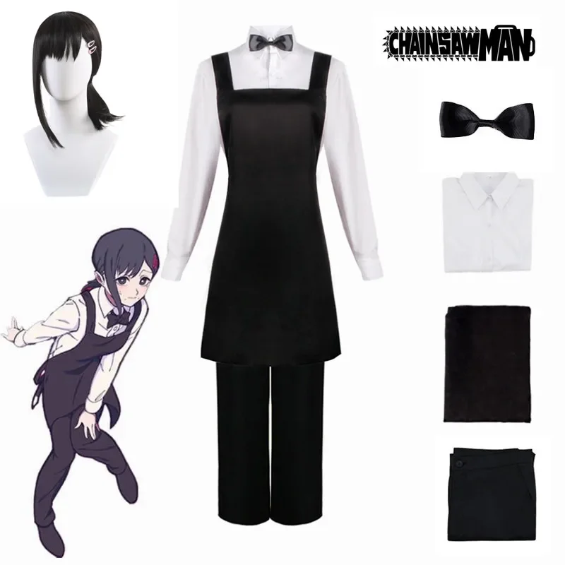 Kobeni Higashiyama Cosplay disfraces Anime motosierra hombre Temporada 2 peluca negra + horquillas camarero camarera uniforme Devil Hunter Outfit