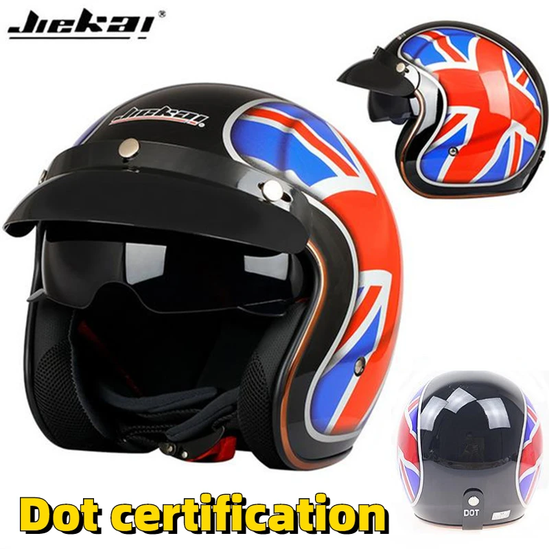 

Jiekai Motorcycle Helmet 3/4 Open Face Casco Moto Jet Scooter Bike Helmet Retro DOT Approved Casque Motociclismo