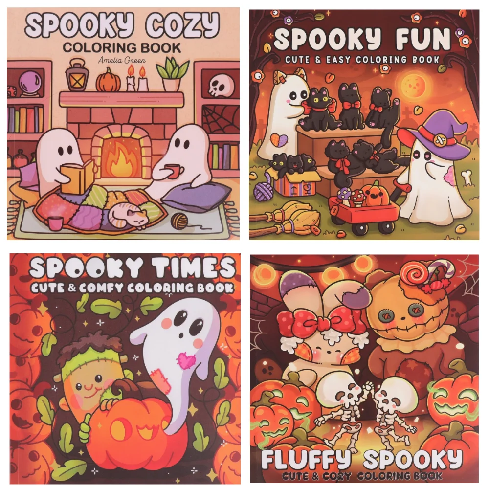 Libro da colorare per adulti di Halloween: libro da disegno per alleviare lo stress Spooky Times con disegni carini, regalo perfetto per il compleanno