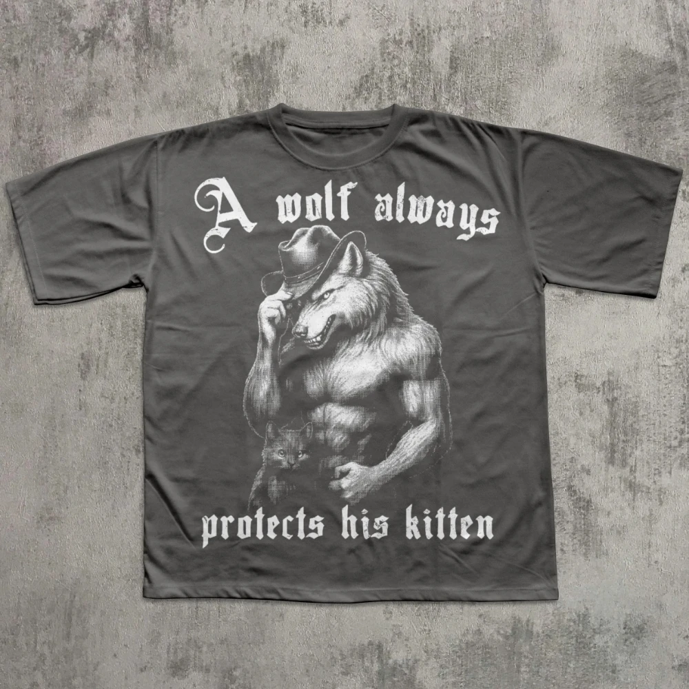 الذئب يحمي دائمًا هريرة مضحك ميمي تي شيرت ألفا بالذئب قميص غير يمكن ارتداؤها قمصان كرينج التي شيرت غريب المحملة الملابس