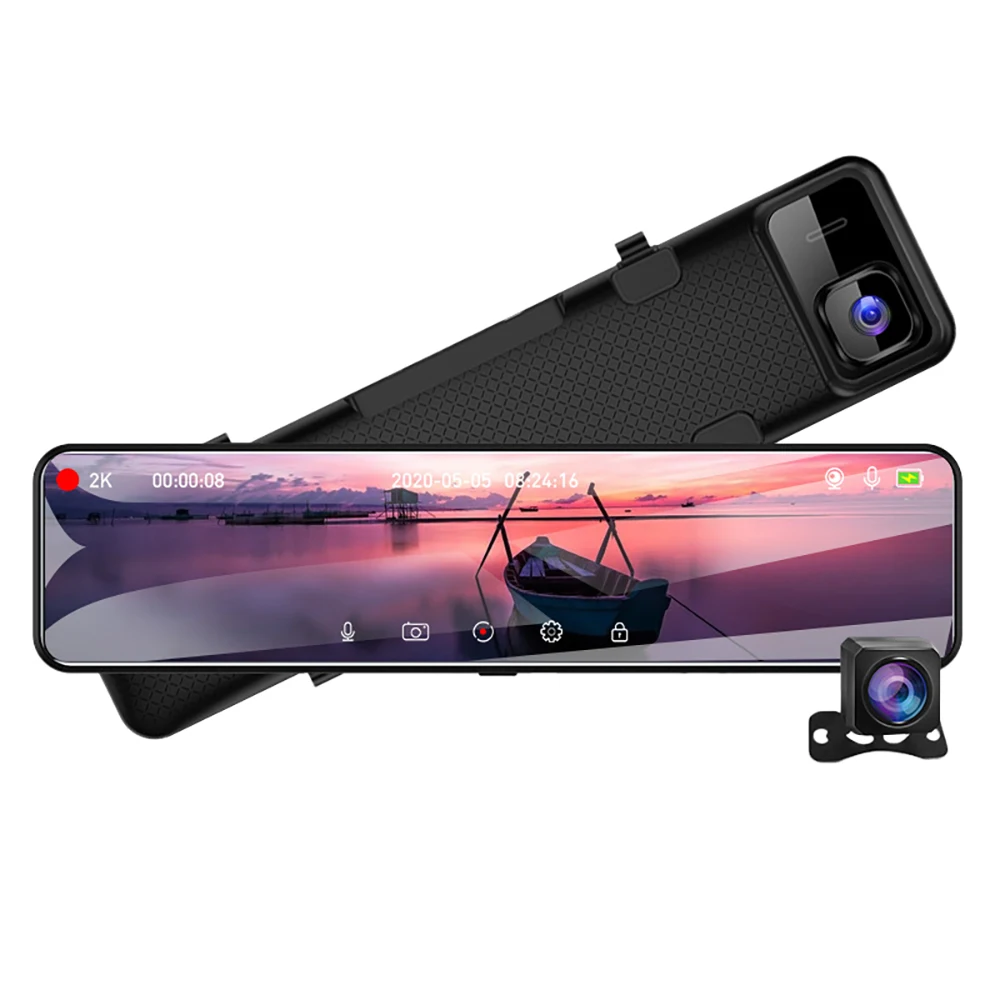 

12 Inch Contact Car DVR 2K Mirror Dash Cam Auto Recorder IMX335 Dual Lens Support GPS 1080P Rear Camera with Buck