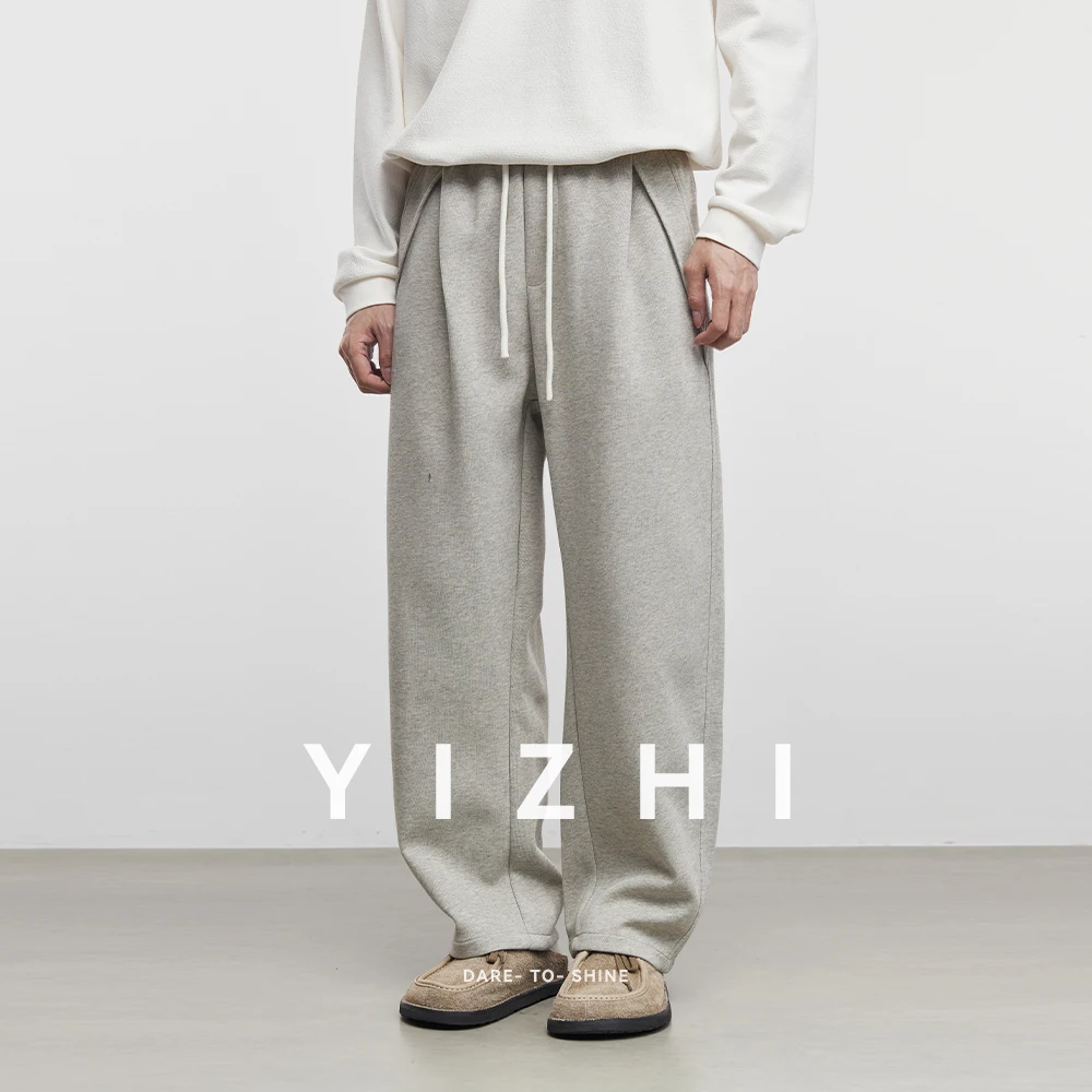 موضة الرجال سراويل تقليدية رياضية فضفاضة 2025 ربيع الخريف جديد مرونة الخصر فضفاض مستقيم السراويل الرجال بلون بنطال ذو قصة أرجل واسعة #5