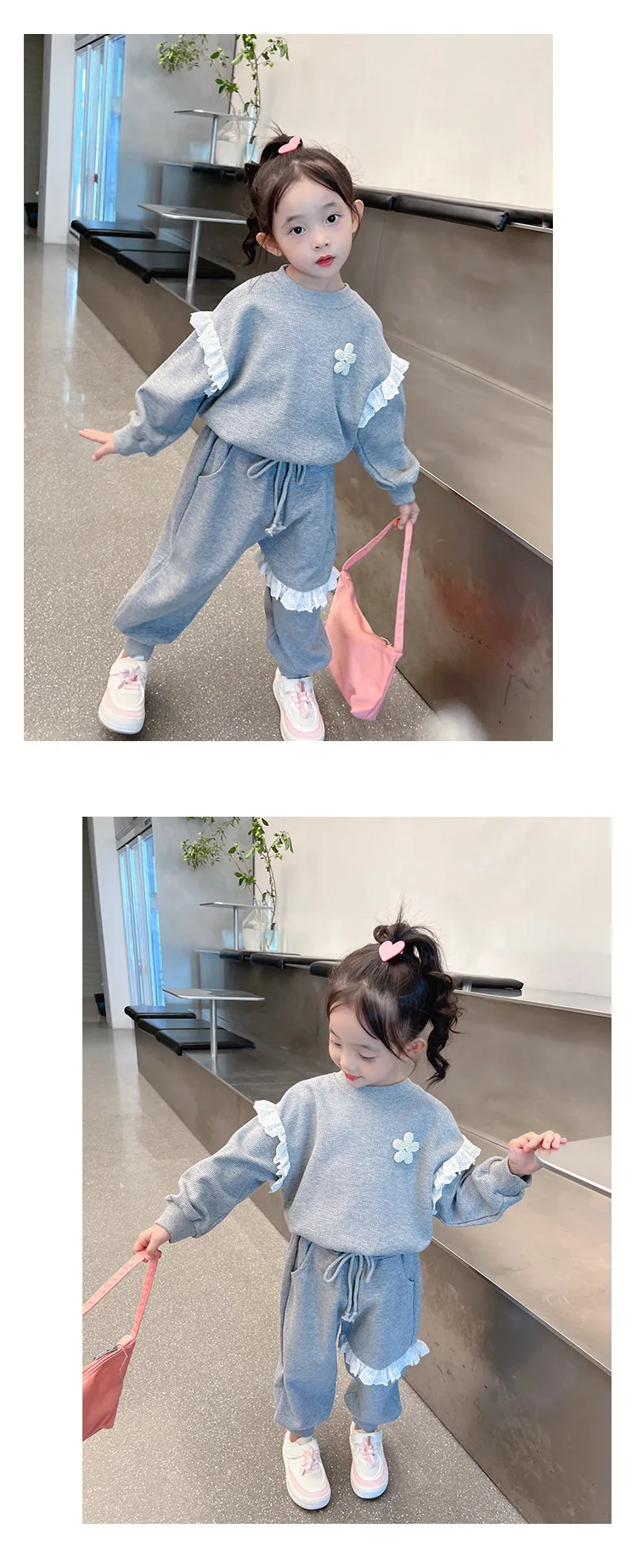 Koreanisches Herbst-Set für Mädchen: Süßes Langarm-Oberteil + Hose, Lässiges Sportliches Vielseitiges Trendiges Zweiteiler-Set für Kinder – Detail 4